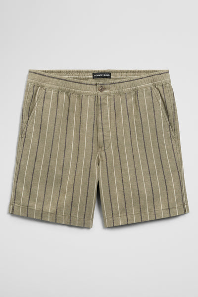 Cotton Linen Stripe Elastic Short