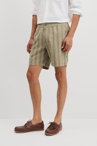Cotton Linen Stripe Elastic Short