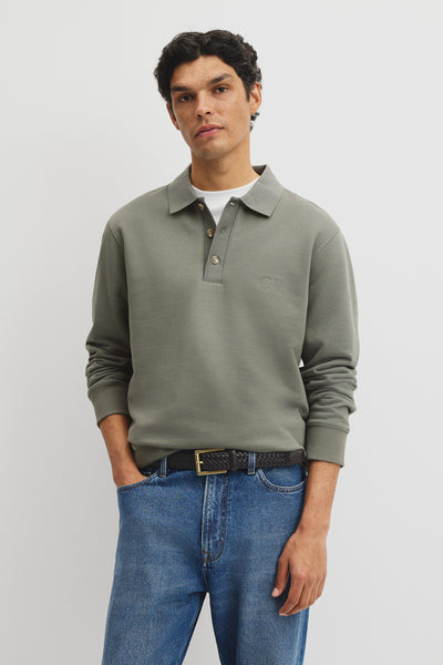 Long Sleeve Button Collar Sweat