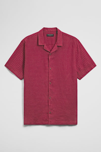 Relaxed Fit Short Sleeve Linen Blend Check Shirt