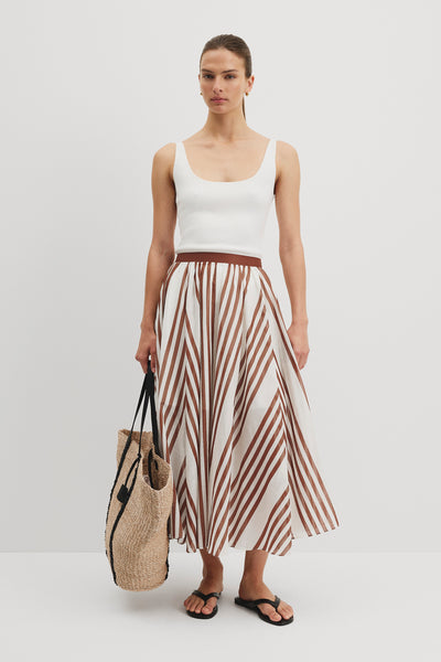Stripe Voile Midi Skirt