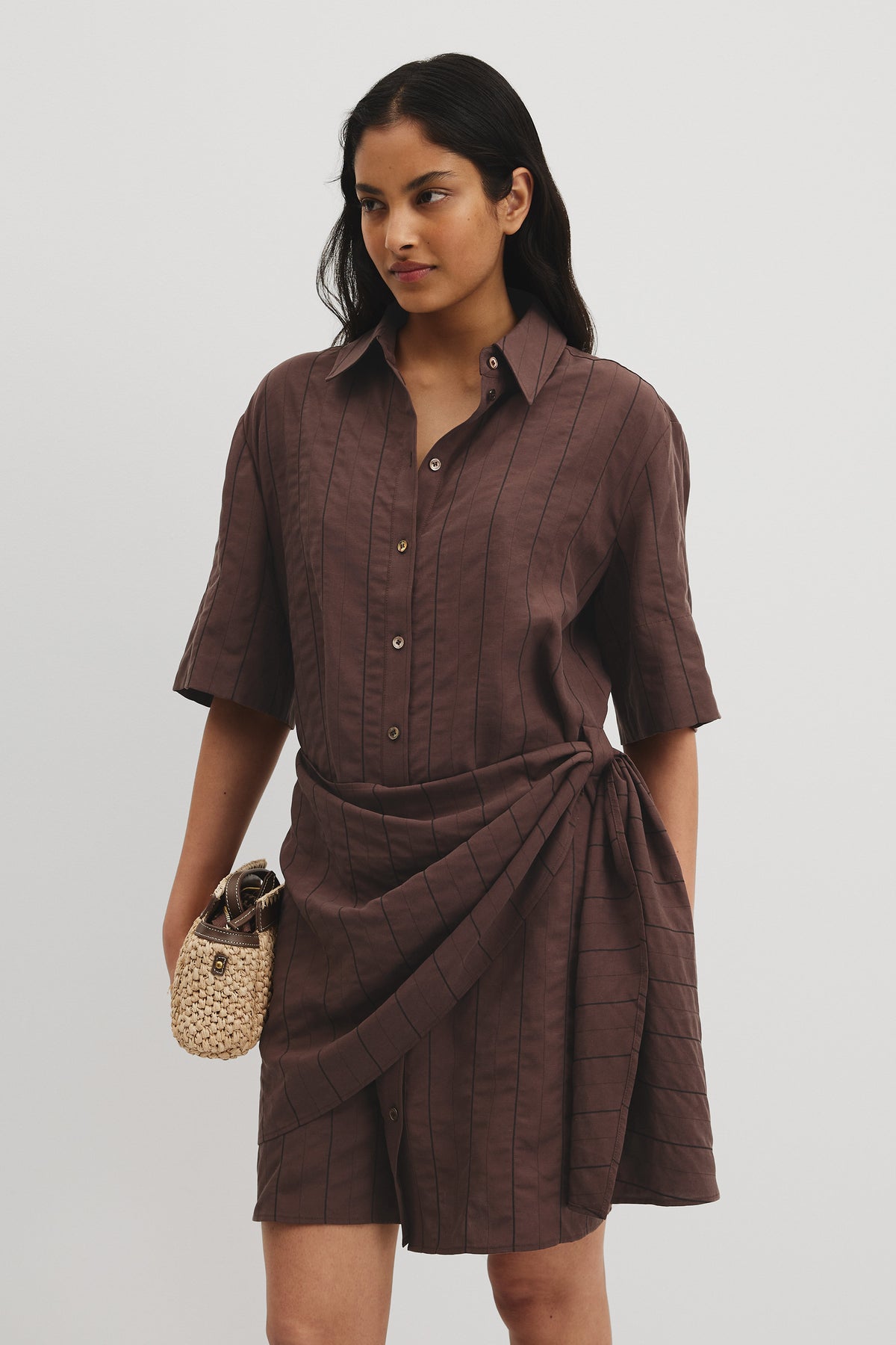 Draped Mini Shirt Dress