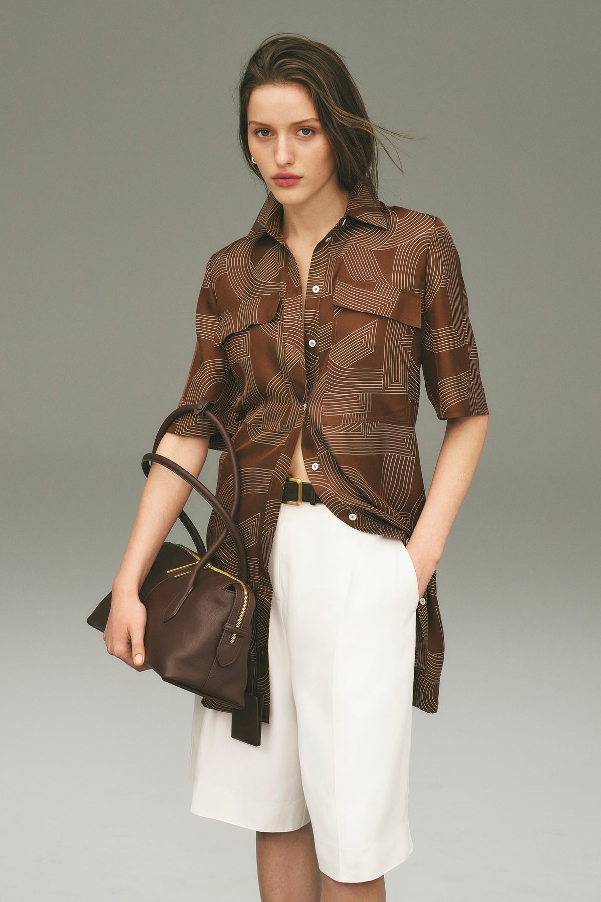 Logo Washable Silk Shirt Dress