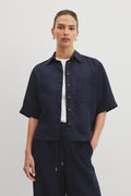 Short Sleeve Crop Linen Shirt