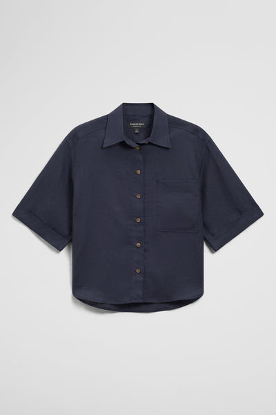 Short Sleeve Crop Linen Shirt