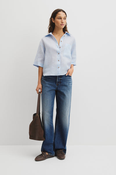 Short Sleeve Crop Linen Shirt