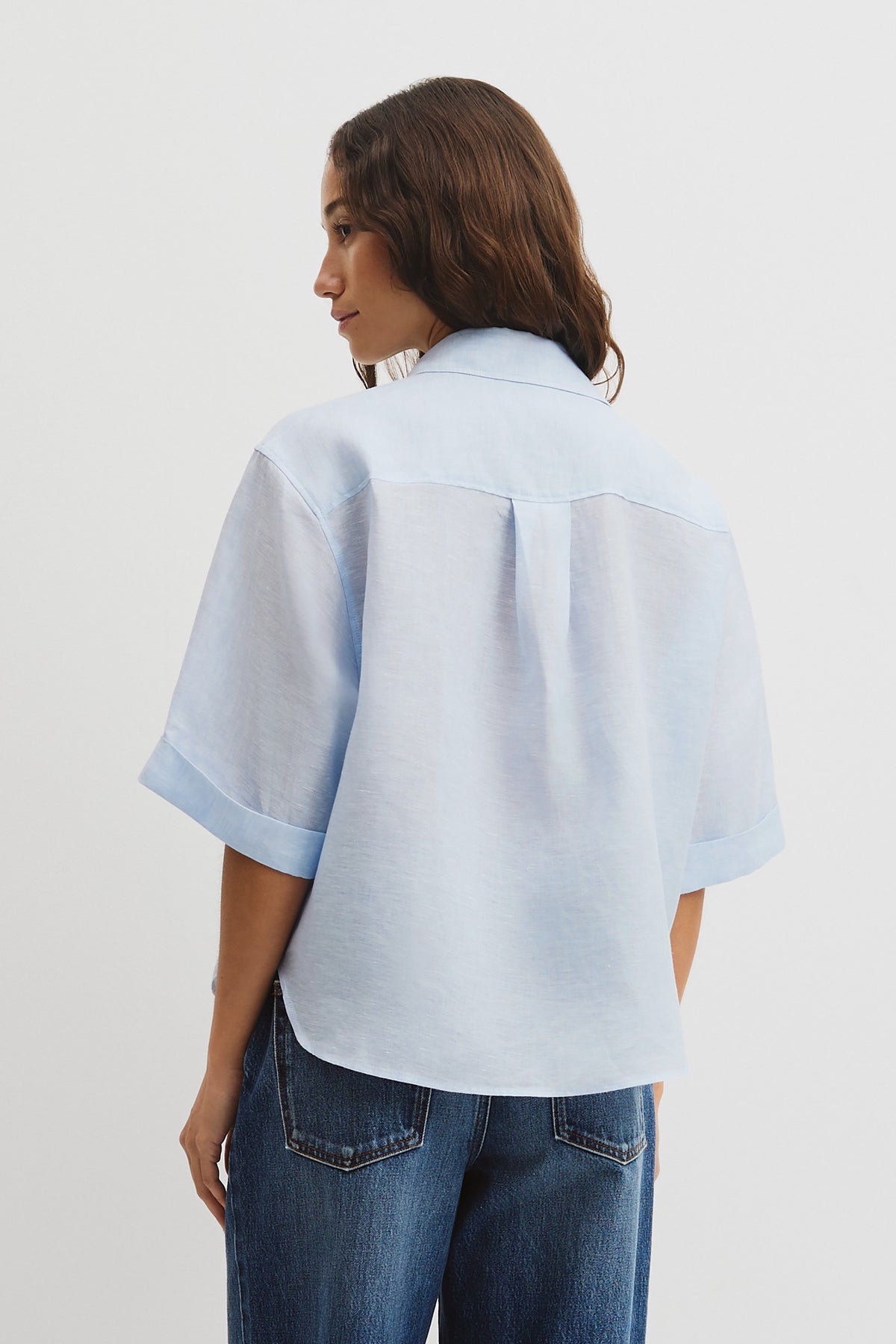 Short Sleeve Crop Linen Shirt