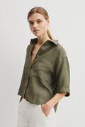 Short Sleeve Crop Linen Shirt