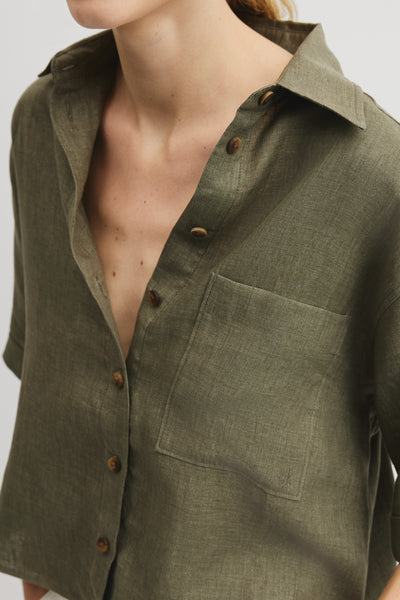 Short Sleeve Crop Linen Shirt