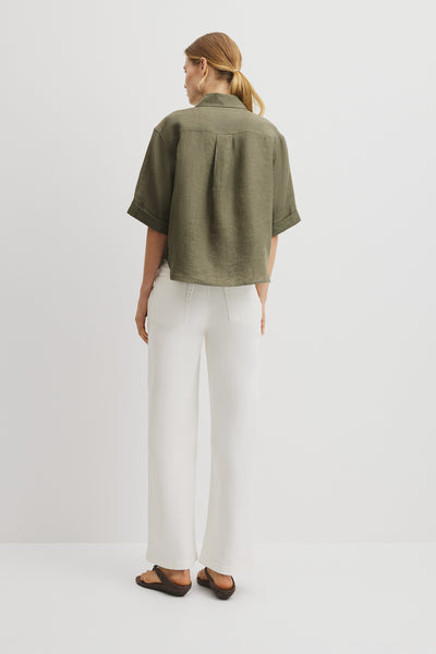 Short Sleeve Crop Linen Shirt