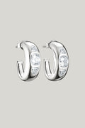 Hoop Earrings With Zirconia Stones In Silver - Silver - image 1